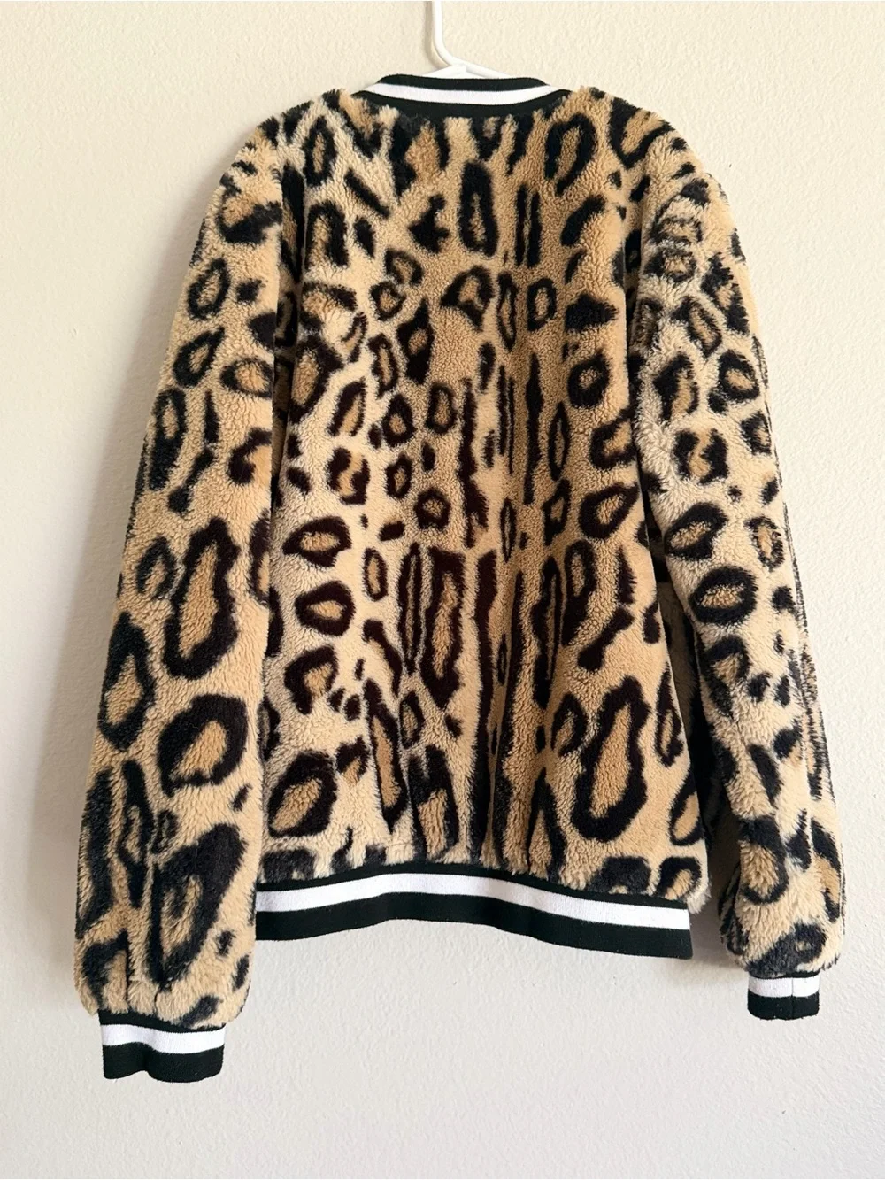 Girls Leopard Print Faux Fur Bomber Jacket - Tan/Black